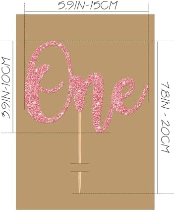 First Birthday Cake Topper - Glitter Pink 1st Birthday Cake Decorations, One Year Old Cake Smash Decor, One Sign Cake Top Photo Booth Props (Pink)
