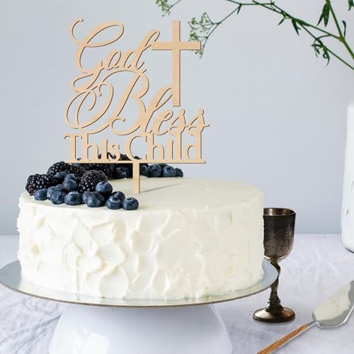 God Bless This Child Cake Topper Baptism Cake Topper in Wood (Design 002)