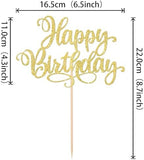 1 PCS Happy Birthday Cake Topper Glitter Happy Birthday Cake Pick Bunting Decor for Anniversary Celebrating Happy Birthday Party Cake Decorations Supplies Gold