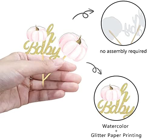 Pumpkin Oh Baby Cupcake Toppers, Fall Pumpkin Cupcake Picks Pumpkin Themed Baby Shower Birthday Thanksgiving Halloween Party Cake Decorations Supplies - Set of 24 (baby peach)