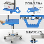 Rolling IV Pole with Tray - Stainless Steel 4 Hooks IV Stand with Wheels Height Adjustable for Clinic Home Care
