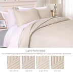 Exclusivo Mezcla Ultrasonic Full Queen Quilt Bedding Set, Lightweight Brich Beige Bedspreads Soft Modern Geometric Coverlet Set for All Seasons (1 Quilt and 2 Pillow Shams)