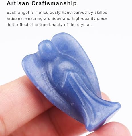 Blue Aventurine Angel Crystal Statue,Hand-Carved Polished Angel Figurines Healing Crystal Decor,Blue Cute Guardian Angel,Home Office Decoration Christmas Meditation Spiritual Gifts for Women