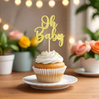 24Pack Oh Baby Cupcake Toppers Glamorous Glitter Baby Shower Cupcake Picks Decorations for Celebrating Kids Birthday Party Supplies Gold