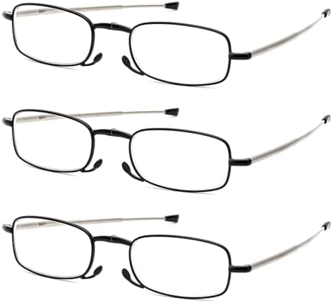 REAVEE 3 Pack Folding Reading Glasses for Men Women, Blue Light Blocking Computer Readers Spring Hinge with Small Case
