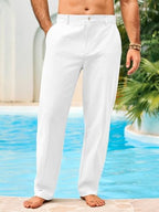 Runcati Mens Casual Pants Linen Elastic Waist Lightweight Straight Leg Pants Cotton Loose Fit Summer Beach Yoga Trousers