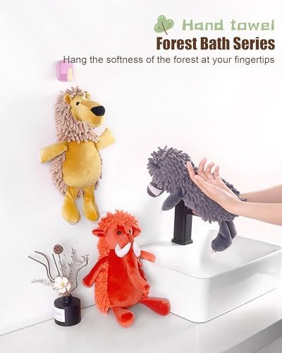Wild Boar Fuzzy Ball Hand Towel, Forest Animals Series Super Soft Chenille Bath & Kitchen Towels, Absorbent Decorative Fuzzy Ball Hanging Towel for Bathroom, Sink, Countertop (Wild Boar)