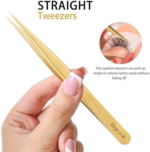 Etercycle High Precision Lash Tweezers Set - Includes 3 Stainless Steel Eyelash Tweezers for Classic Individual and Volume Lash Extensions. Complete with Storage Box