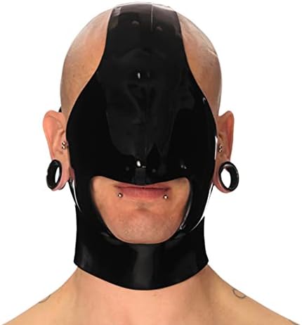 Latex Hood Rubber Mask Open Half Face Blinder with Buckle Cosplay Catsuits Latex Mask