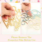 6 Pcs Gold Happy Birthday Cake Topper Side Mirror Acrylic Cake Topper Happy Birthday Cake Sign Decorations Gold Cake Inserts Cake Decor Supplies Golden Cupcake Toppers for Birthday Party Cake Dessert