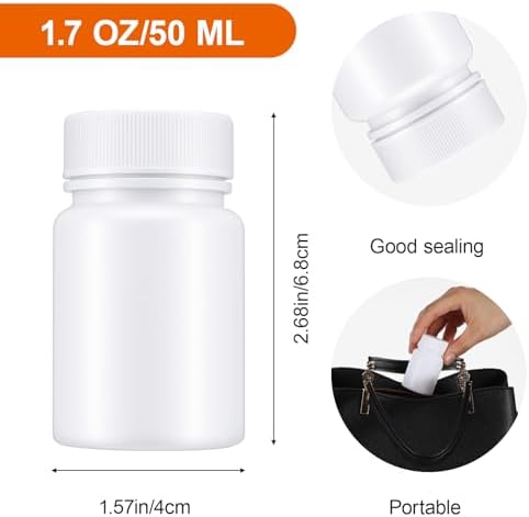 WLLHYF 6Pcs Pill Bottle White 50ml Empty Clear Plastic Pill Bottles Medicine Bottles with Screw Caps Empty Reagent Bottle Containers for Pills, Vitamins, Liquid Solid