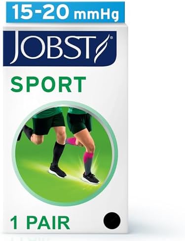 JOBST Sport Knee High 15-20 mmHg Compression Socks, Black/Cool Black, Medium