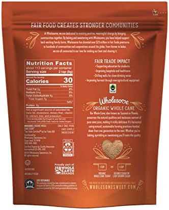Wholesome Sweeteners 32-Ounce Organic Sucanat Panela Whole Cane Sugar, Fair Trade, Non-GMO Project Verified, Gluten Free & Vegan for Baking, Sprinkling and More, 1 Pack