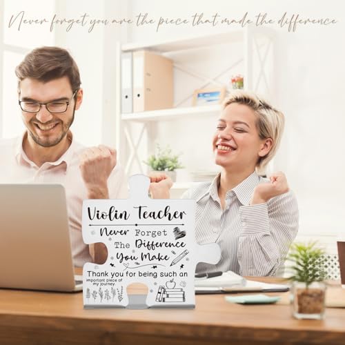 Violin Teacher Gift Appreciation Desk Decor Sign, Thank You Gift for String Instructors and Music Coaches, Puzzle Recognition Plaque for Recitals, Graduation, or Teacher Appreciation Week EDD31