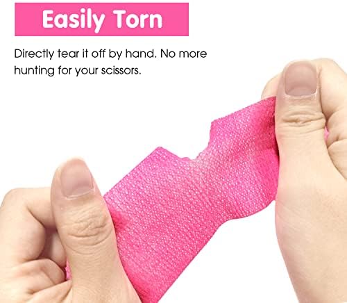 Self Stick Cohesive Bandage Latex 1"x5 Yards First Aid Bandages Stretch Sport Wrap Vet Tape for Wrist Ankle Sprain and Swelling,Hot Pink