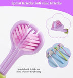 4-Pack 3 Sided Toothbrush, 3 Sided Toothbrush Kids & Adults with Special Needs, Multi-Angle Cleaning with Medium Soft Bristles (White, Pink, Green, Purple)
