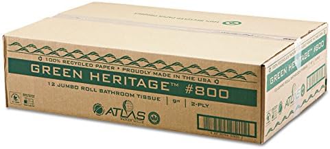Green Haritage 800 9" Diameter x 3.42" Width, 2-Ply Jumbo Roll Bathroom Tissue (Case of 12)
