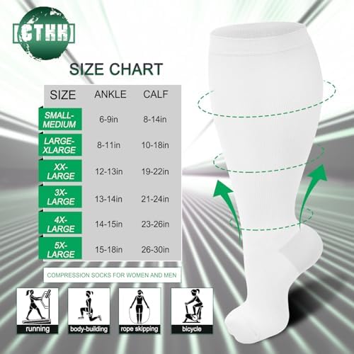 3 Pack Plus Size Compression Socks for Women & Men, Extra Wide Calf Knee High Stockings for Circulation Support