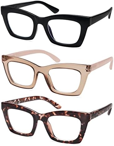 AMOMOMA Trendy Oversized Blue Light Stylish Readers for Women,Retro Square Cute Sturdy Computer Womens Reading Glasses AM6042