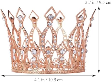 Crown Cake Topper Rhinestone Crystal Handmade Tiara Cake Decoration for Baby Shower Birthday Wedding Party Favors (Rose Gold)