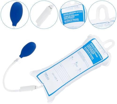 Geiserailie Pressure Infusion Bag 1000ml Iv Pole Infusion Sack with 3-way Stopcock Portable Color-coded Gauge Supplies Equipment for Emergency Use