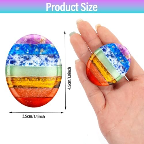 Larrel Thumb Worry Stone, 7 Chakra Crystals Stones, Palm Pocket Stones, Oval Worry Stone, Meditation Crystal for Gift, Meditation, Calming and Relaxation