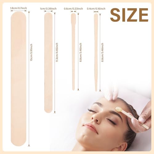 500 Pcs 4 Style Waxing Sticks Assorted Wooden Wax Applicator Stick for Body Legs Face Eyebrows and Small Medium Large Sizes Waxing Spatulas Popsicle Stick for Hair Removal Wood Craft Sticks