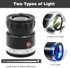 10x Loupe Magnifier Rechargeable Jewelers Loupe with UV and LED Lights, Illuminated Eye Loop Adjustable Focus Jewelry Magnifying Glass with Detachable Reticle Scale for Gemstones Identification