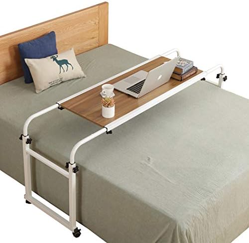 TigerDad Adjustable Overbed Table with Wheels, Mobile Laptop Desk on Wheels for King Queen Bed, Height Adjustable Rolling Computer Cart with Stand, Ancient Oak