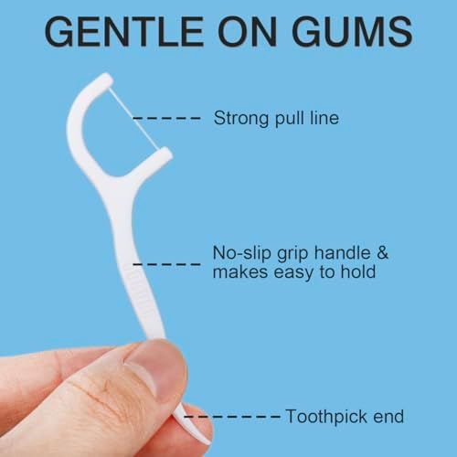 600 Count Dental Floss Picks – Toothpicks for Deep Cleaning, Comfortable Handle to Care Teeth Clean Flat Wire – 50 Pack with Picks Per Portable Case for Family