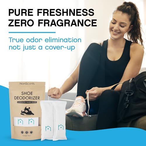 NonScents Shoe Deodorizer 2-Pack (4 Count) - Odor Eliminator, Air Freshener, Smell Absorber, Scent Remover for Shoes, Gym Bags, Soccer Cleats, Closets, Pet Area, Reusable - Shoe Deodorant