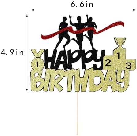 Black gold Sports Marathon Happy Birthday Cake Topper - Marathon Running Birthday Party Supplies - Cross Country Party Cake Topper Decoration For Female Male