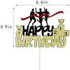 Black gold Sports Marathon Happy Birthday Cake Topper - Marathon Running Birthday Party Supplies - Cross Country Party Cake Topper Decoration For Female Male