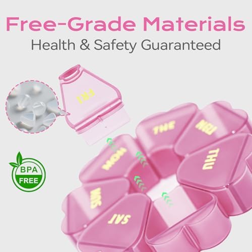 Pill Organizer Weekly - Cute Medicine Pill Organizer 7 Day, Large Daily Pill Box for Travel, SHIJOINYU Pill Dispenser Case 1 Time a Day for Medication/Supplement/Fish Oil (Pink)