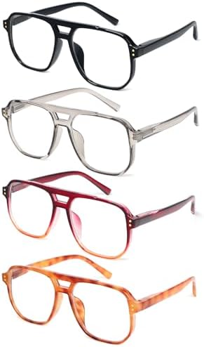Aviator Reading Glasses for Women Men,4 Pairs OversizedBlue Light Blocking Spring Hinge Readers