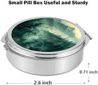 Small Pill Box 3 Detachable Compartments Pill Case with Mirror 2.4inches Pocket Round Medicine Organizer, Mini Portable Pill Organizer for Pocket Purse& Travel Convenience-Forest Mountains