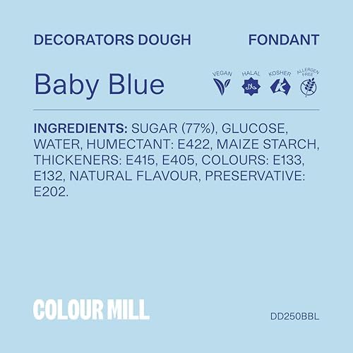 Colour Mill Decorators Dough Edible Cake Covering | Easy-to-Roll, Easy-to-Drape Fondant | Vanilla-Flavored Sugarpaste - 8.8 Ounce Baby Blue