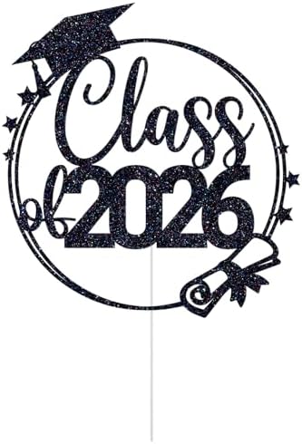 Class of 2026 Cake Topper, Congrats Grad Cake Decorations, So Pround of You, 2026 High School/College/University Graduation Party Decorations (Black)