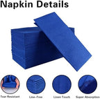 Royal Blue Napkins Hand Towels Disposable, Linen Feel Dinner Napkins with Prefolded Built-in Flatware Pocket, Guest Paper Hand Towels For Wedding, Dinner Or Party (16x16in, 50Pack）
