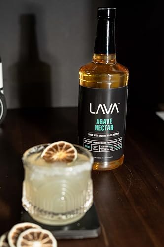 LAVA Premium Light Agave Nectar for Cocktails made with Raw Blue Organic Agave 33.8oz (1000ml). Natural sweetener, Non-GMO, Vegan, Gluten Free. Perfect for Margaritas, Tequila, or Mezcal Cocktails.