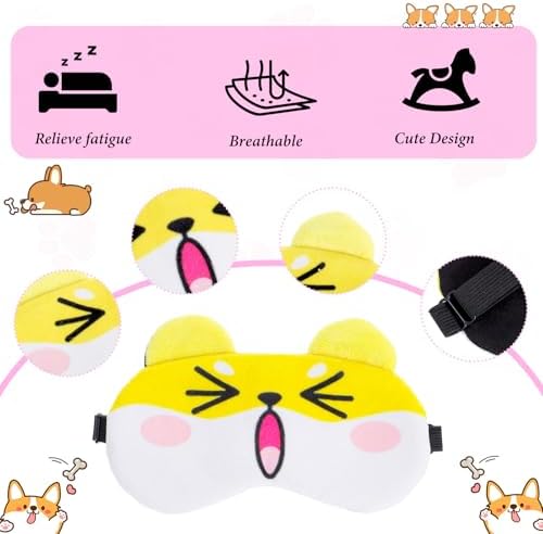 6 Pcs Cute Kids Sleep Mask Funny Animal Sleeping Mask Cartoon Cat Dog Face Eye Cover Soft Lightweight Blindfold Adjustable Kitty Eyeshade for Girls Boys Women Men Travel Relax Nap Party