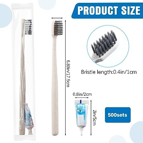 Uiifan 500 Sets Disposable Toothbrushes with Toothpaste Bulk Individually Wrapped Travel Toothbrush Kit Soft Bristle Tooth Brushes Homeless Supplies for Hotel Shelter Nursing Home Charity Donation