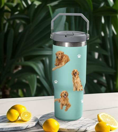 Golden Retriever Tumbler for Golden Retriever Owners, 30oz Stainless Steel Vacuum Insulated Water Bottle (Golden Retriever-Seaform)