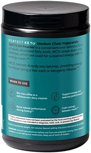 Perfect Keto 7g MCT Oil Powder, Medium Chain Triglycerides Supplement, Non Dairy Coffee Creamer for Keto Diet, Ketogenic MCT Oil Mix for Coffee, Smoothie, Protein Shakes, Salted Caramel, 30 Servings