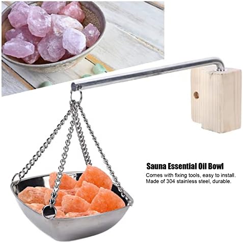 Square Essential Oil Bowl Stainless Steel Sauna Bowl Aromatherapy Diffuser for Steam Room Traditional Infrared Sauna 304 Stainless Steel Pine Wood 12.2X12.2X4.2Cm