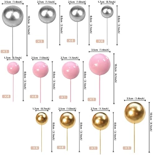 Rsstarxi 30 PCS Balls Cake Topper Foam Ball Cake Picks Mini Balloon DIY Cake Insert Topper Decoration for Baby Shower Wedding Anniversary Kids Birthday Party Cake Decorations Gold Silver Pink