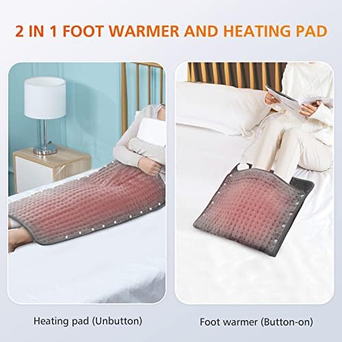 Snailax Heating Pad & Foot Warmer with 6 Temperature Settings & Auto Shut Off, 17”x33”, Washable Fast Heated Pads for Back Pain Relief,Abdomen,Feet,Back,Cramp(Grey)