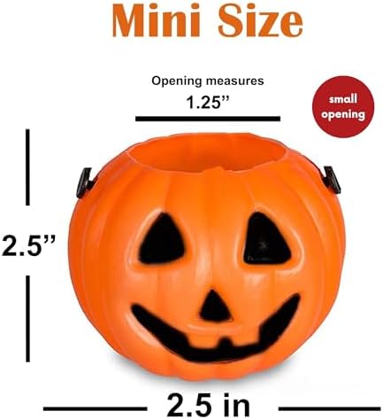 4E's Novelty 24 Pack Mini Pumpkin Trick or Treat Buckets Bulk Halloween Candy Holders Container for Kids, Halloween Goodie Bags Fillers Party Favor Toys