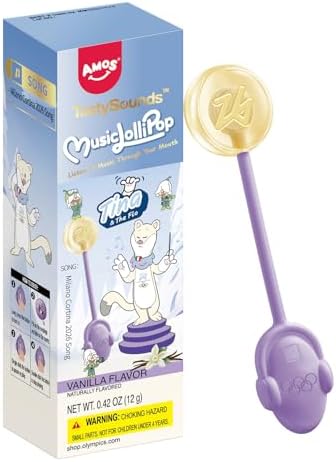 AMOS Winter Olympics Licensed Music Lollipop, Honey Vanilla Flavor, Official Olympic Themed Candy, Individually Wrapped