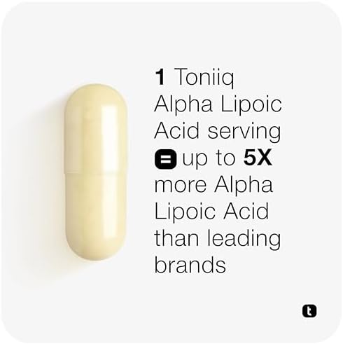 Toniiq 1000mg Ultra High Strength Alpha Lipoic Acid Capsules - Highly Purified 99%+ USP Standard - 120 Capsules ALA Supplement